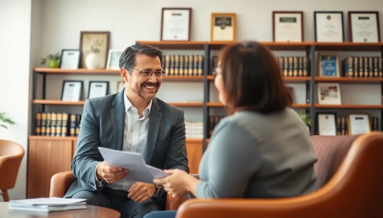 Engaging family lawyers Adelaide providing legal advice in a welcoming office environment.