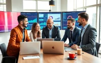 Boosting digital marketing Edmonton strategies with a collaborative team in a modern workspace.