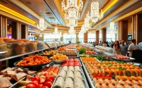Indulge in exquisite Buffets in Vegas with a vibrant spread of gourmet dishes in a casino