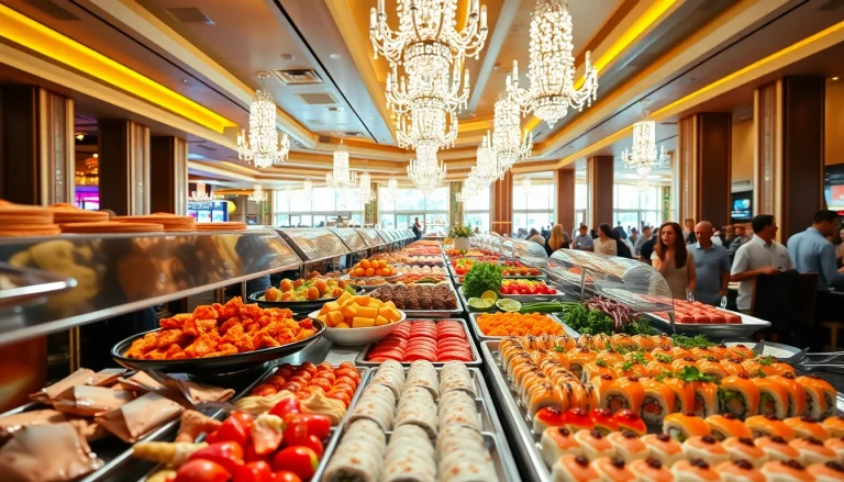 Indulge in exquisite Buffets in Vegas with a vibrant spread of gourmet dishes in a casino