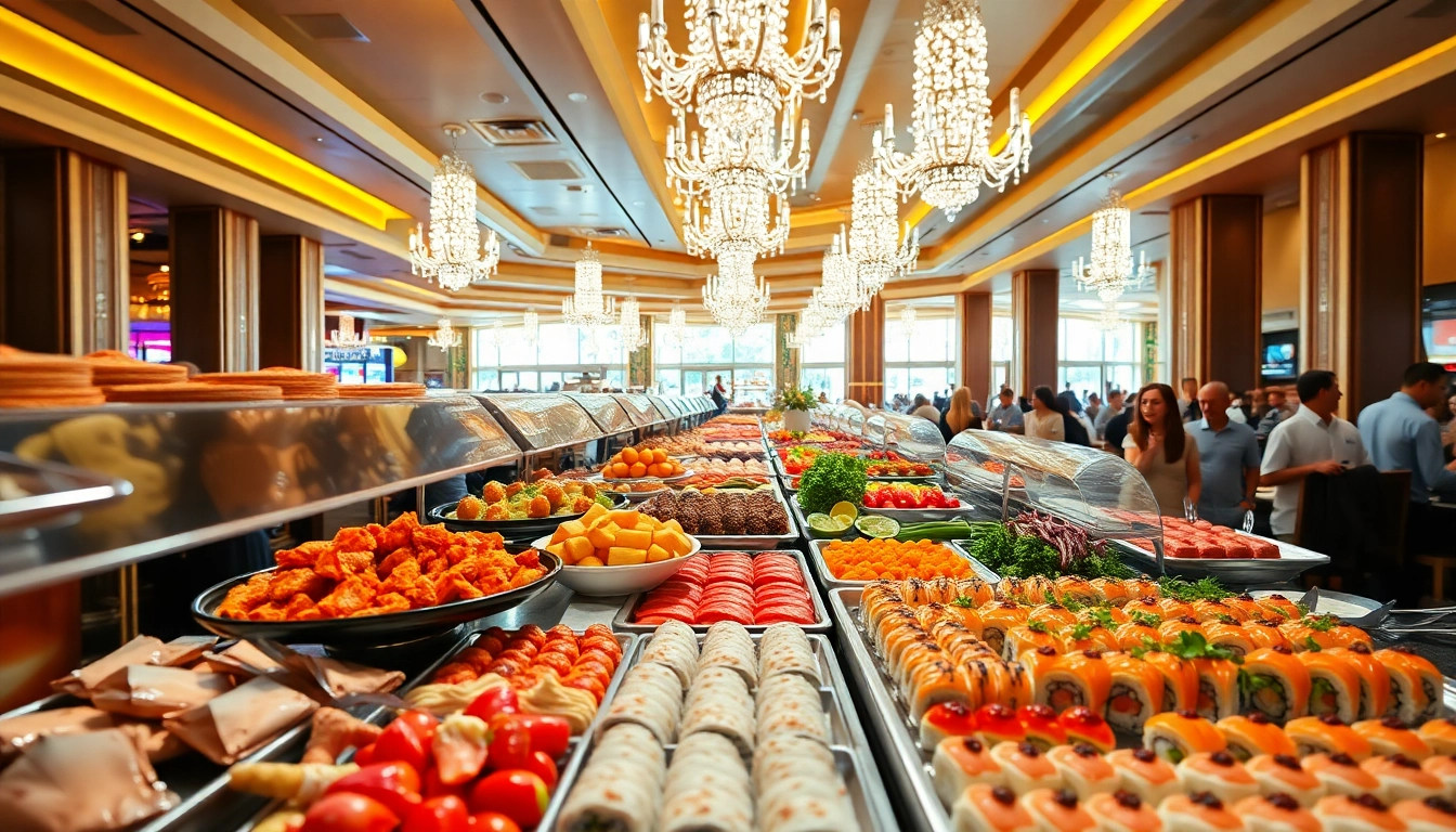 Indulge in exquisite Buffets in Vegas with a vibrant spread of gourmet dishes in a casino