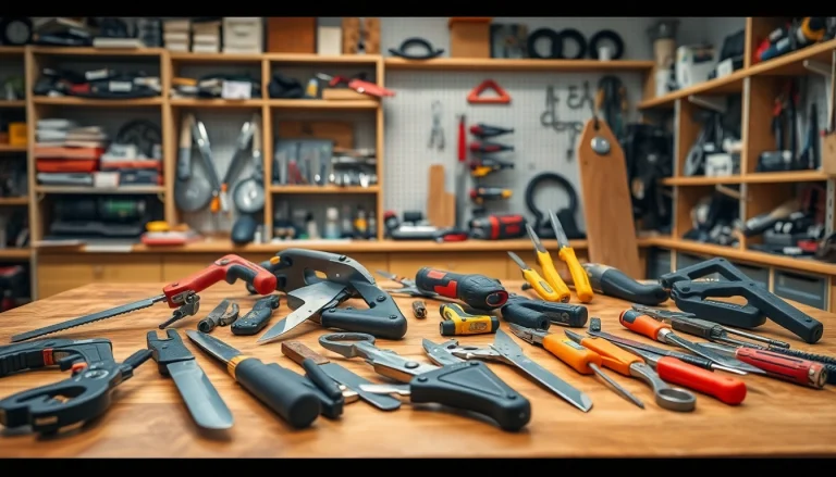 Showcase of cutting equipment tools and accessories in a well-organized workshop setting.
