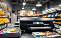 Showcasing printers edmonton alberta in a vibrant printing shop with modern equipment and colorful materials.