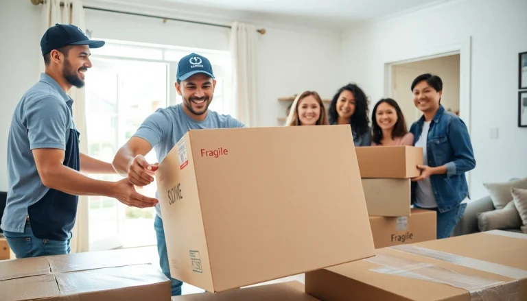 Moving day experience with professional Canadian movers assisting a family with organized boxes and friendly service.
