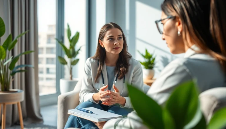 Therapist providing German Burnout Syndrome Treatment in Dubai to an attentive patient in a serene office.