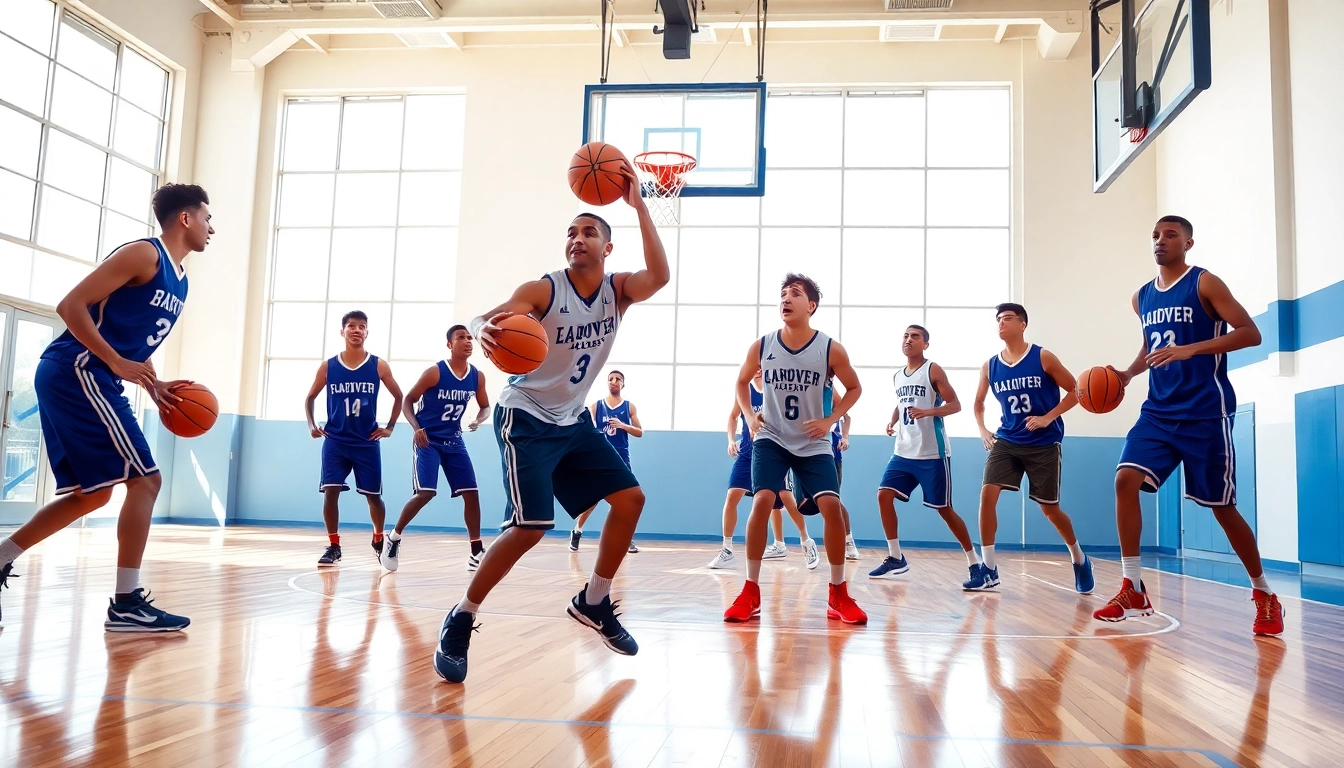 Engaged athletes at Takeover Basketball Academy displaying teamwork and skill during training.