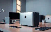 Buy MacStudio Ultra showcased on a modern workstation with sleek design and natural lighting.
