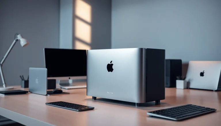 Buy MacStudio Ultra showcased on a modern workstation with sleek design and natural lighting.