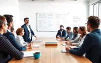 Engaging business coaching service session with diverse entrepreneurs sharing insights.