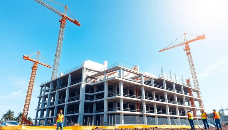 Austin construction site showcasing professionals working on a modern building project.