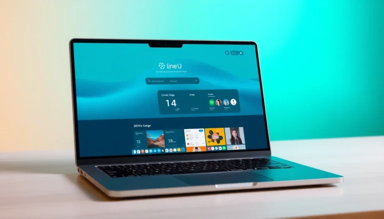 Showcase line電腦版下載 interface on a laptop with a modern design and teal background.