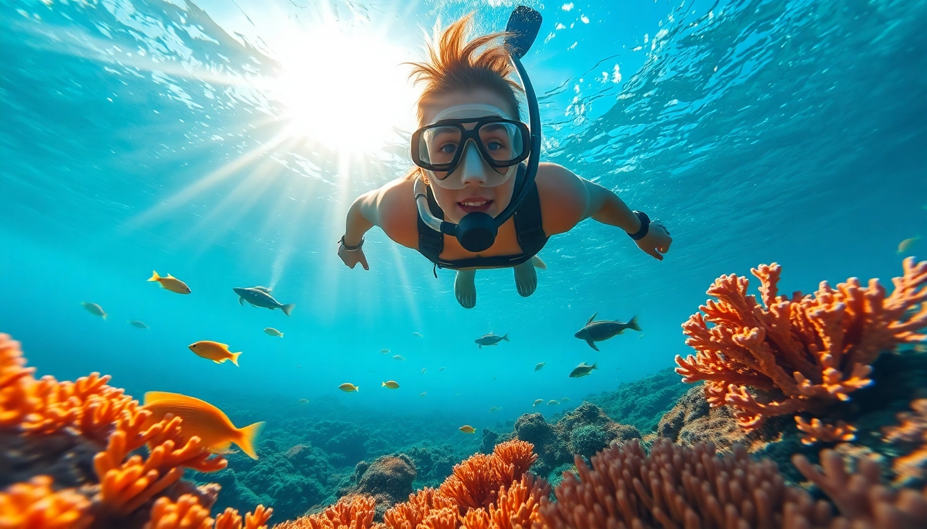 Snorkeling Puerto Rico scene with a diver exploring vibrant coral reefs.