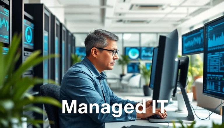 Optimaliseer Managed IT diensten met een professionele IT-technicus die aan een netwerk werkt.