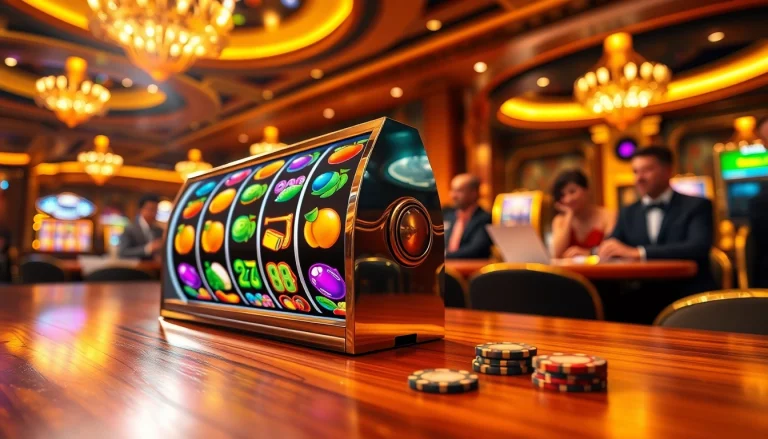Pemain menikmati permainan QQAXIOO slot yang penuh warna dan berenergi di kasino.