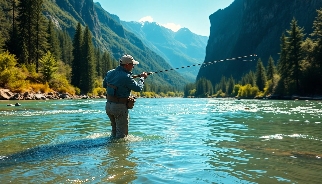 Catch stunning views of the best fly fishing rods in use by an expert angler in a picturesque landscape.