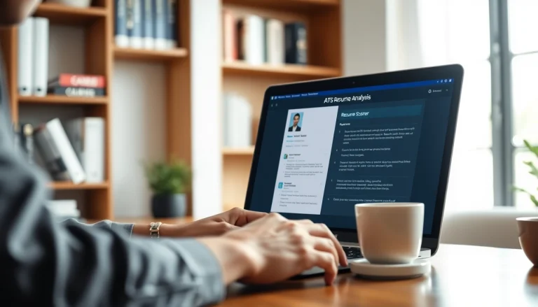 Optimize your resume using an ATS resume scanner interface displayed on a laptop screen.
