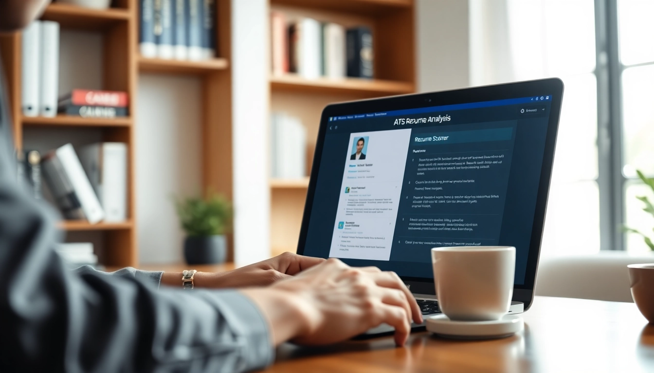 Optimize your resume using an ATS resume scanner interface displayed on a laptop screen.