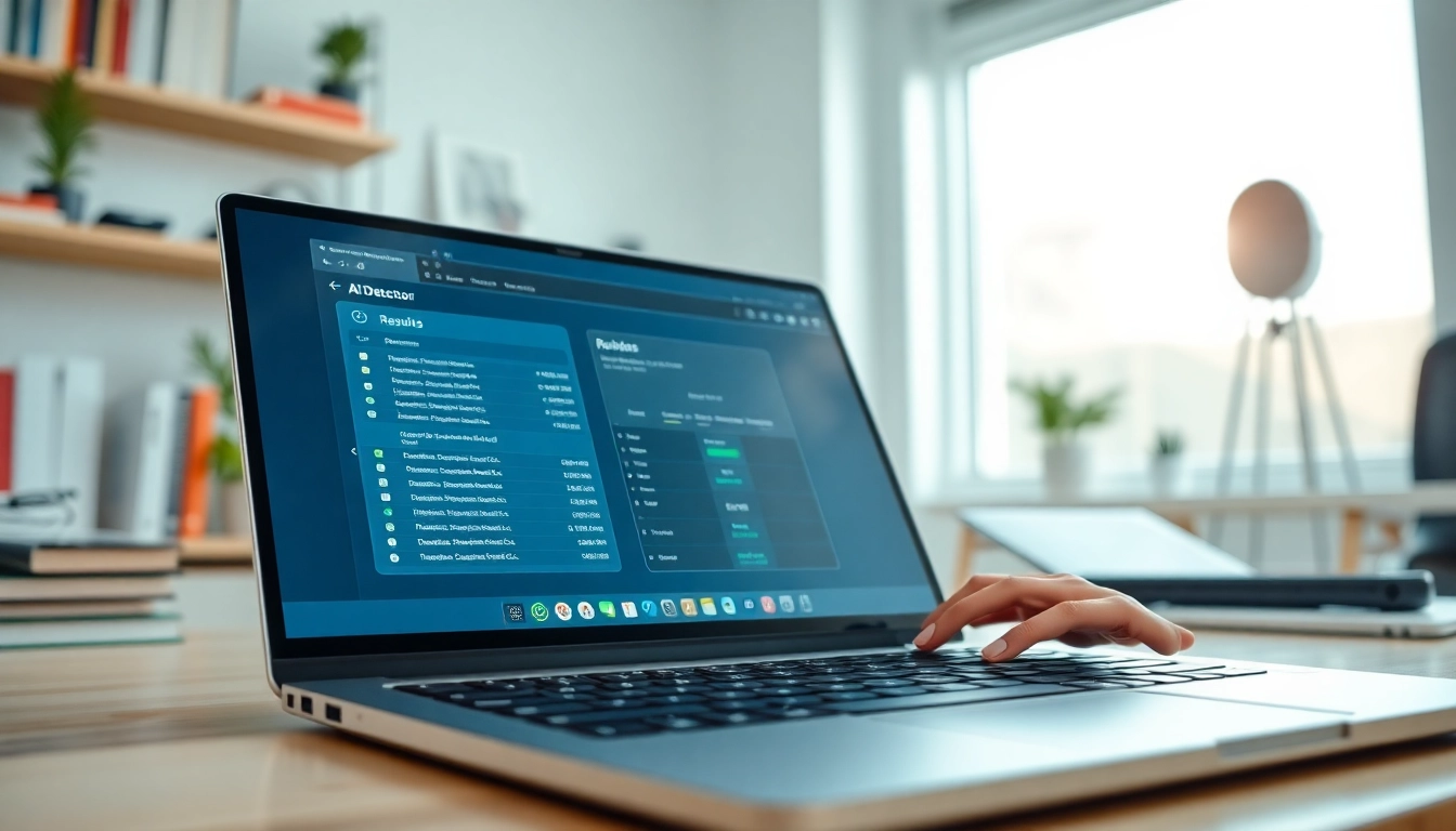 Analyze text with ai detector tools on a modern laptop screen in a bright workspace.