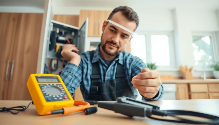 Electrician working on a residential panel, showcasing expertise and professionalism in home electrical services.