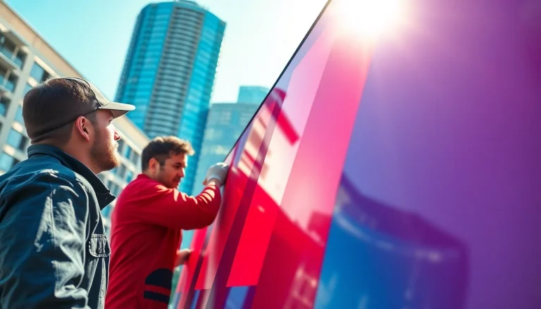 Engaging sign company Edmonton creating custom outdoor signage in vibrant cityscape.