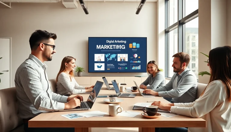 Creazione sito web agenzia: gruppo di lavoro su progettazione siti web con schermi e materiali.