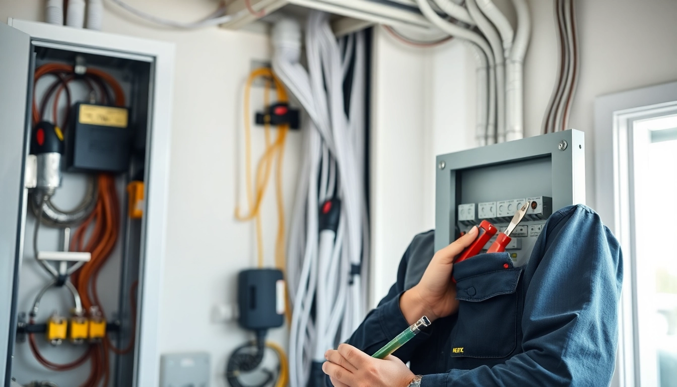 Expert inspecting an Electrical Panel Upgrade in a well-lit home environment, showcasing safety and professionalism.