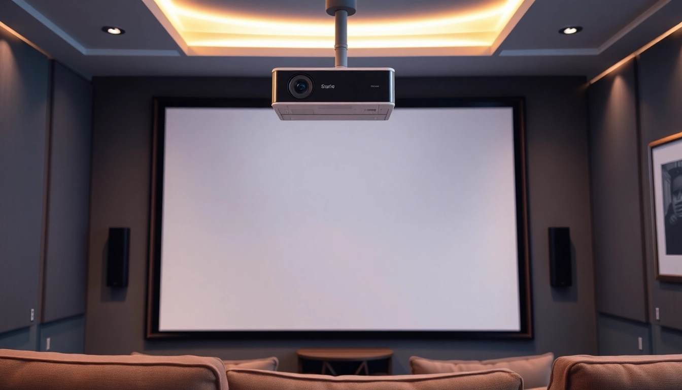 Showcasing a modern home theater setup with Projection Screen Supplier's high-quality projection screens.