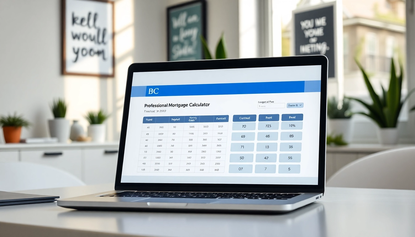 Calculate monthly payments using the BC Mortgage Calculator in a serene home office setting.