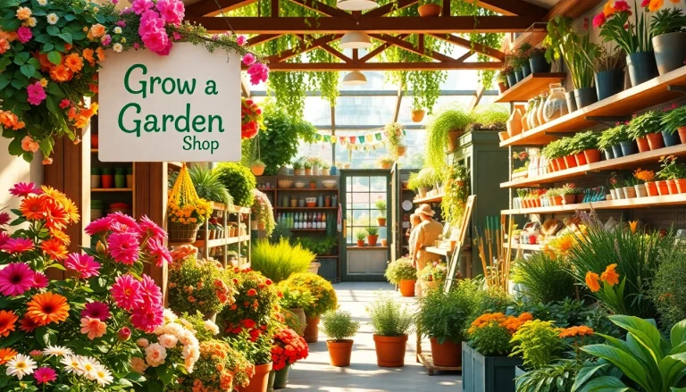 Visit the vibrant Grow A Garden Shop filled with colorful plants and garden tools.