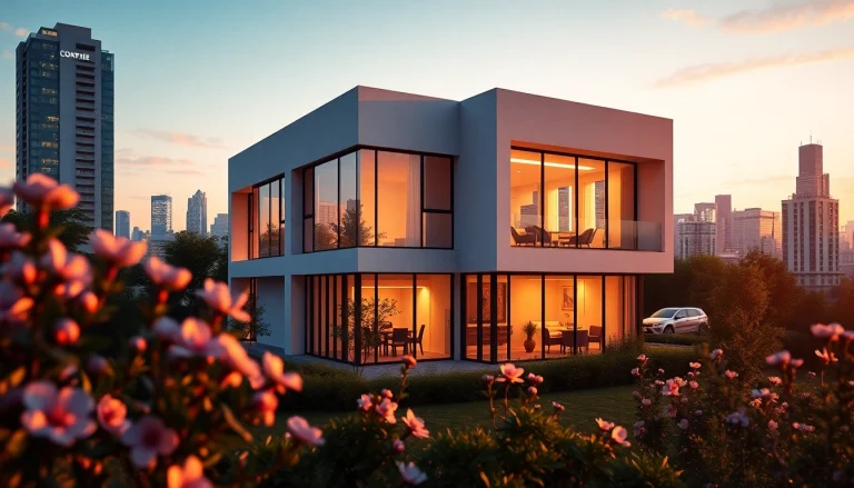 Architektur Visualisierung eines modernen Hauses in urbanem Umfeld mit lebendigen Farben.
