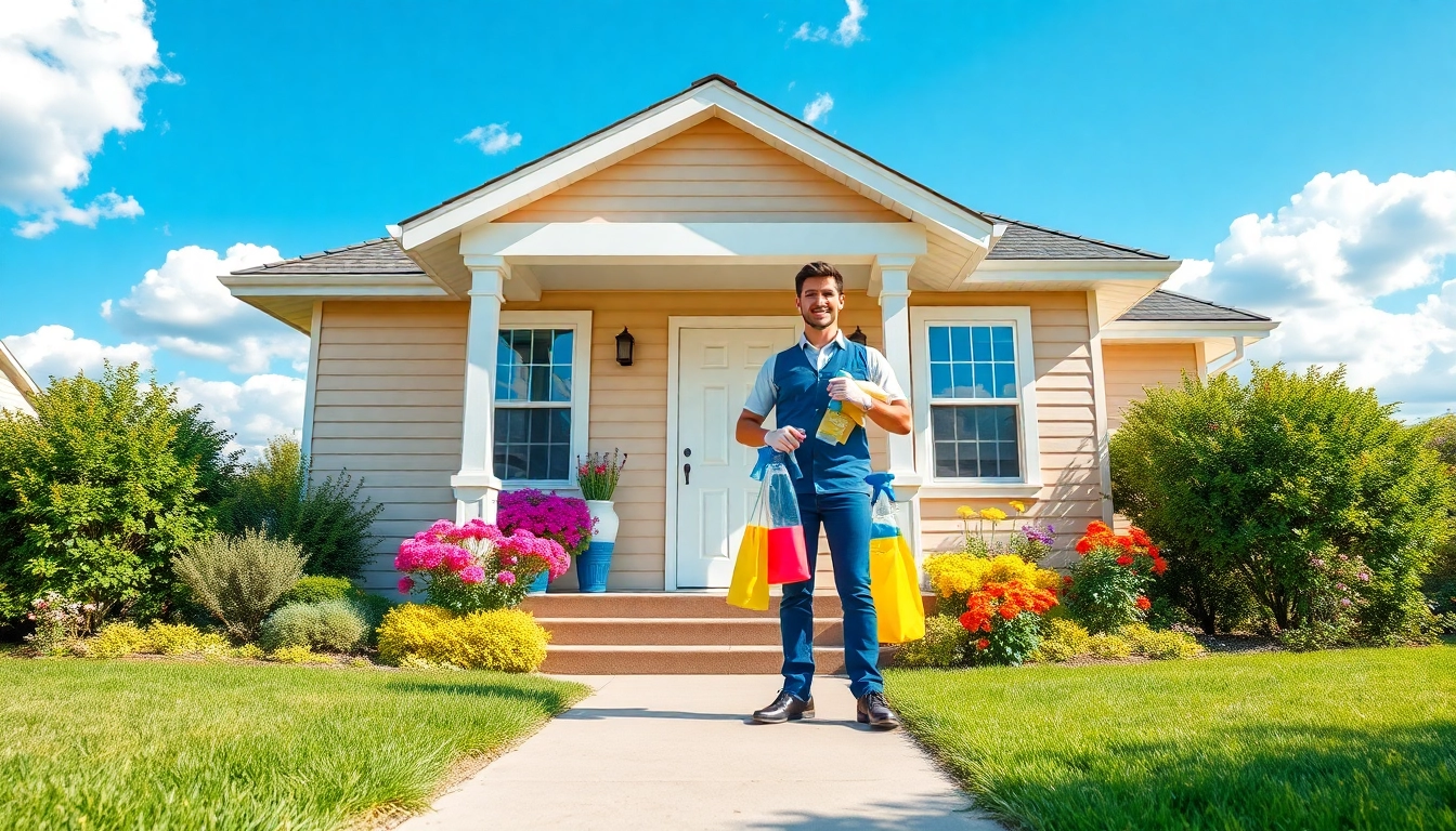 Engaging cleaning service near me showcasing a friendly cleaner in a vibrant, welcoming home.