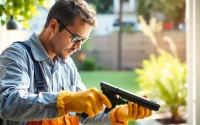 Pest control technician inspecting a home for pests, ensuring a safe environment.