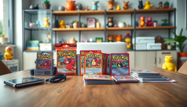 Explore Pokemon tcg india collection with vibrant trading cards and accessories displayed on a stylish table.
