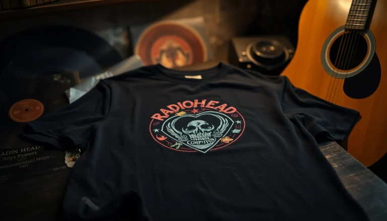 Showcasing a vintage Radiohead shirt with iconic album artwork, appealing to music fans.