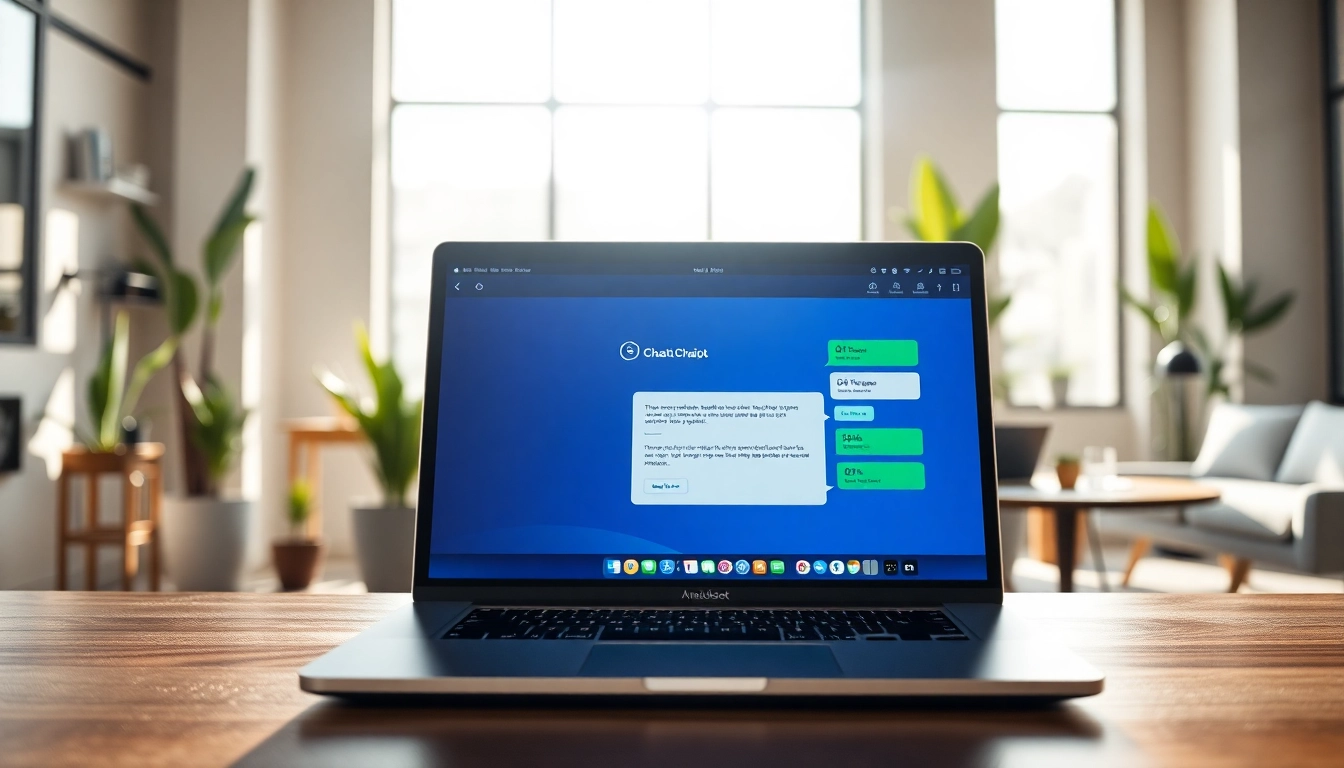 Engage with a website chatbot showcasing an interactive interface on a laptop.
