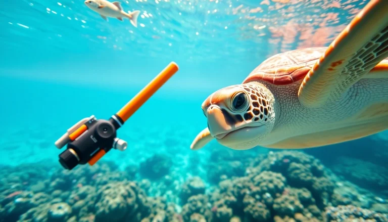 Enjoying a turtle snorkel while swimming alongside a vibrant sea turtle in crystal-clear water.