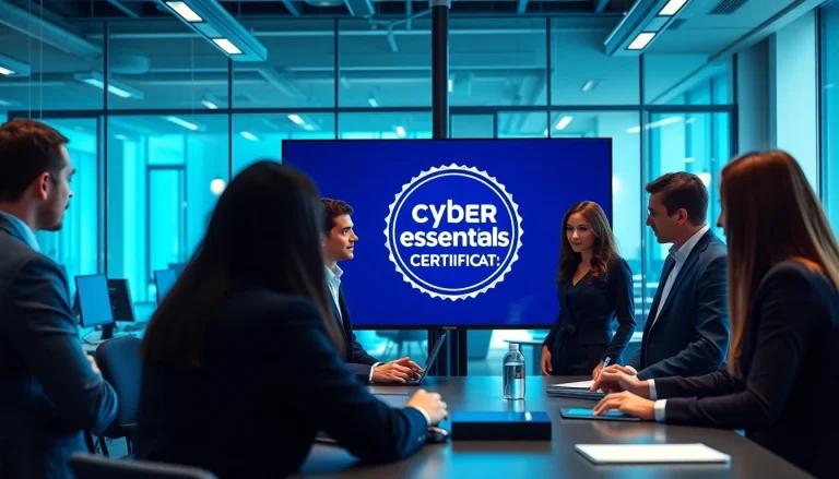 Enhance your security with Cyber Essentials Certification demonstrated by a professional team collaboration.
