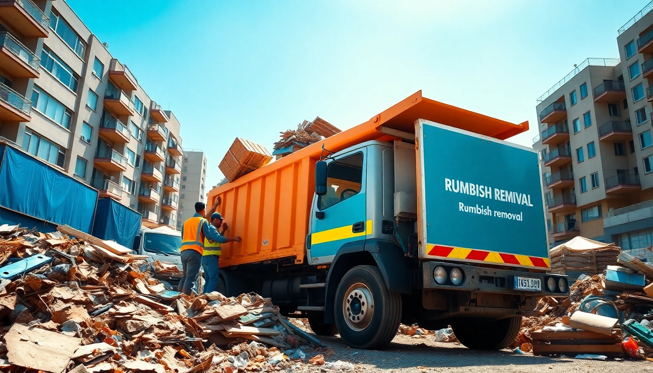 Rubbish Removal Near Me services in action as workers efficiently load debris into a truck.