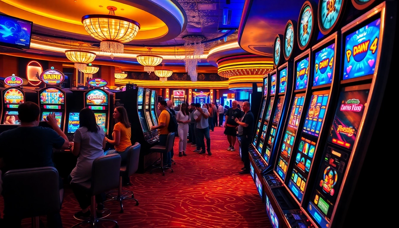 Mainkan slot posjp33 dengan suasana kasino yang ceria dan mesin yang menarik.