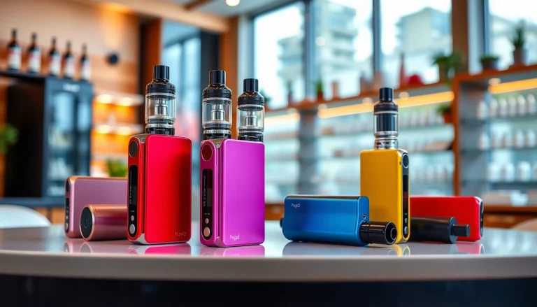 Showcasing HQD Cuvie vape devices in a stylish vape shop, emphasizing quality and variety.
