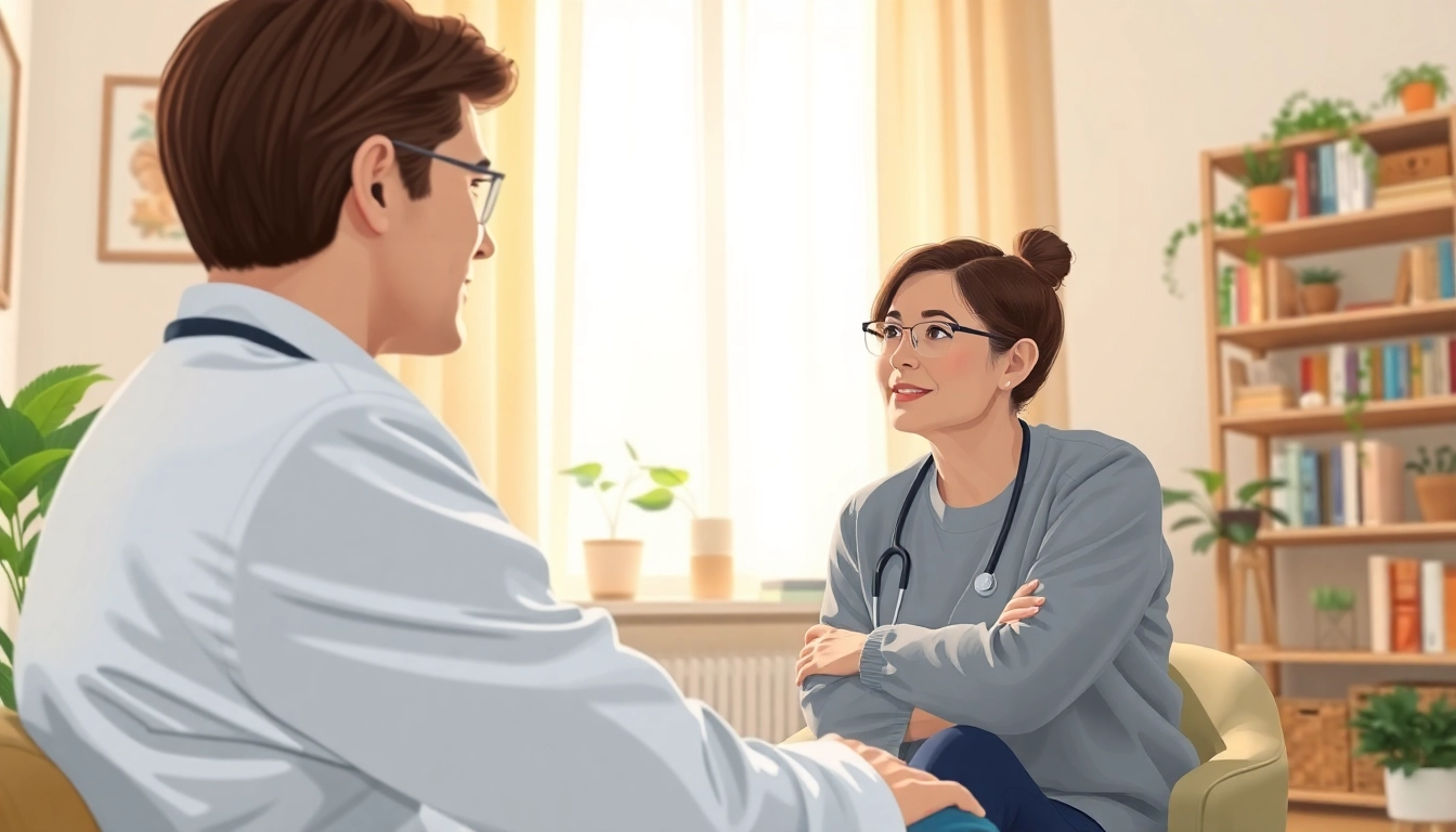 Addressing depression through a compassionate psychiatrist's consultation in a warm, inviting office.