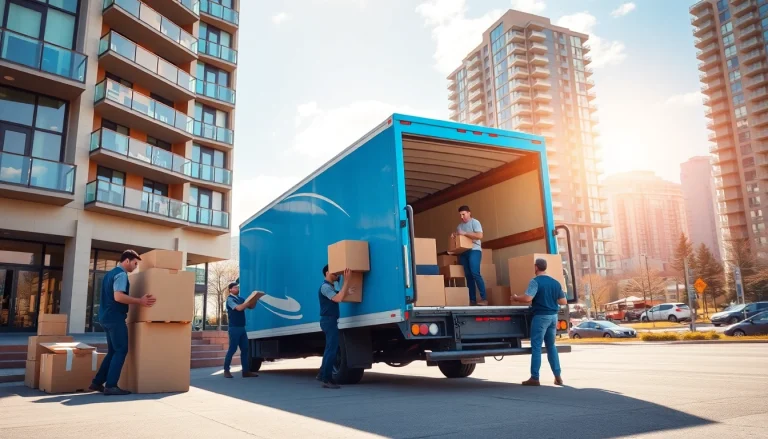 Movers in Toronto area efficiently packing a moving truck during a sunny day.