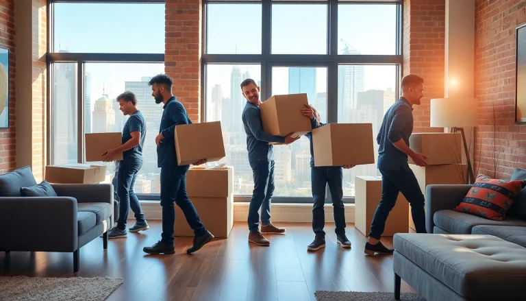 Movers from a Manhattan moving company efficiently relocating boxes and furniture.