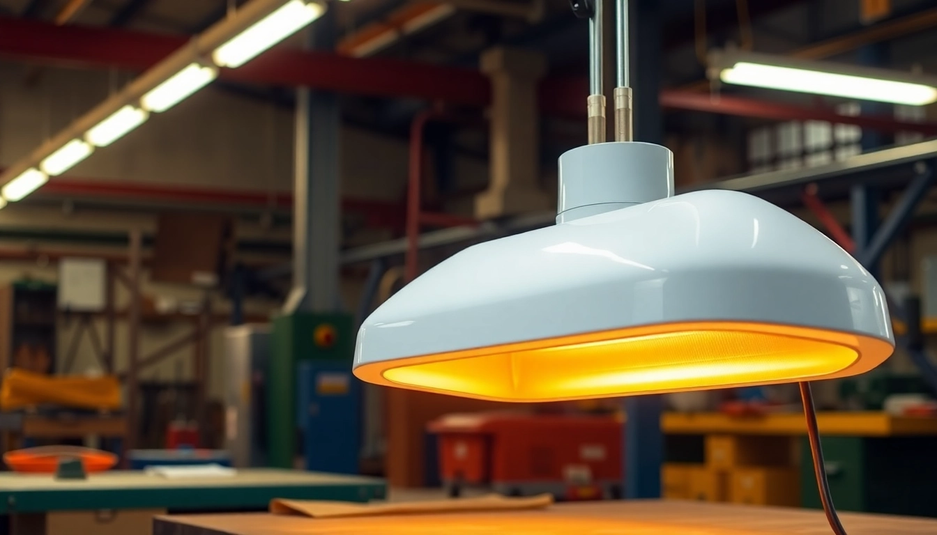 Infrared heating lamp providing efficient heating in an industrial environment with a sleek design.
