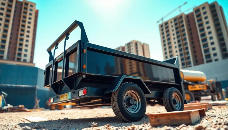 Discover a quality dump trailer for sale near me showcased on a bustling construction site.